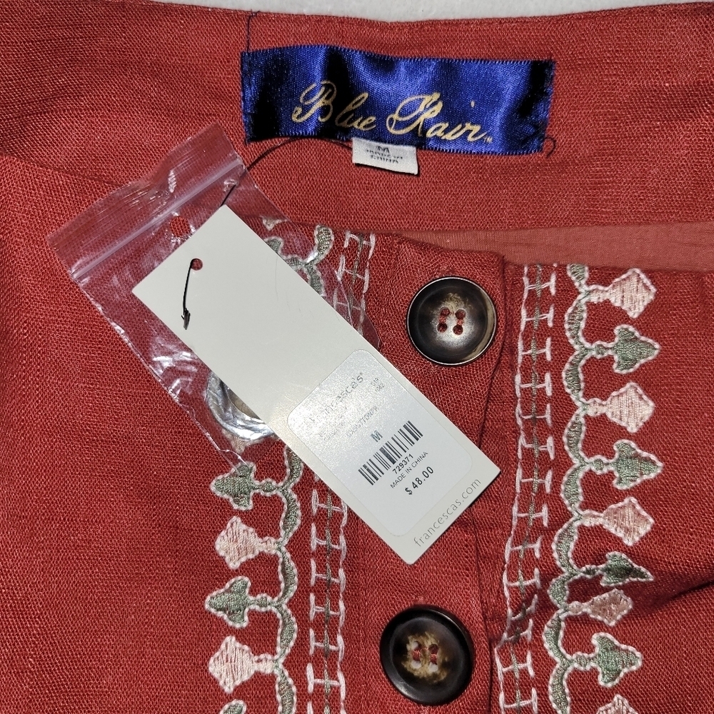 NWT* Blue Rain* Embroidered Skirt* Button Front* Rayon/Linen Blend* Rust* Sz M - Picture 4 of 7